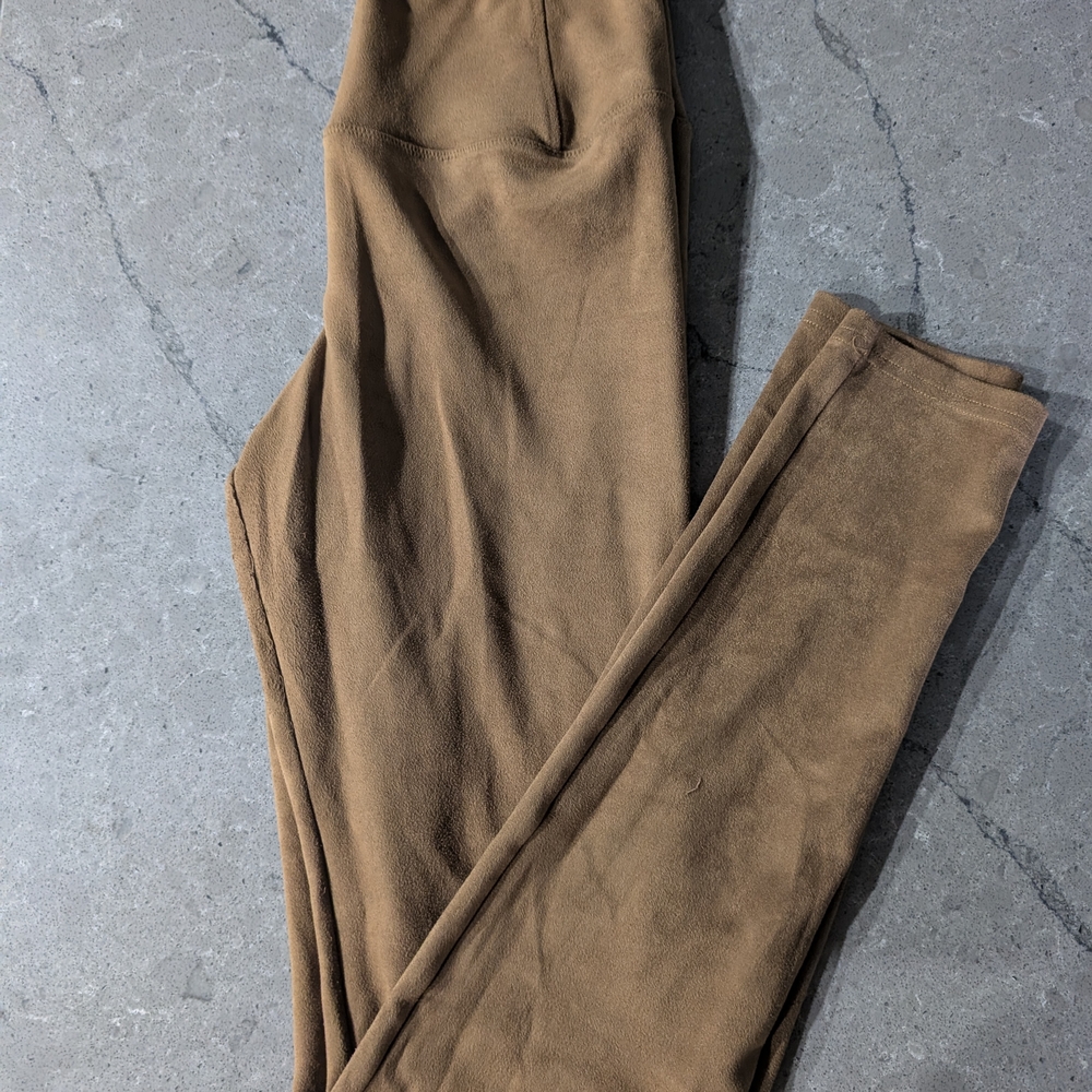 Wilfred Tan High Waisted Suede-Style Leggings